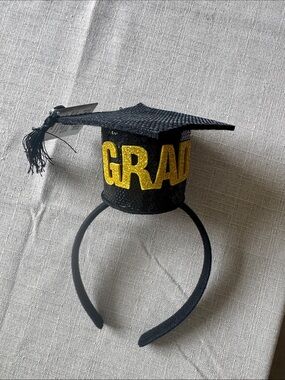Graduation Mini Cap Headband with Gold 'GRAD' Accent